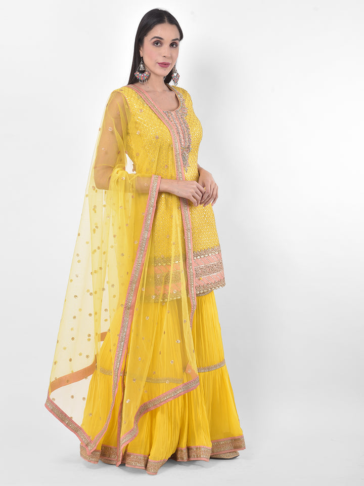 Neerus Yellow Colour Georgette Fabric Suit-Gharara