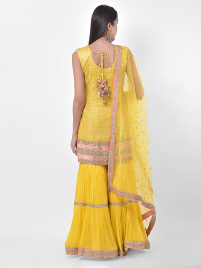 Neeru'S Yellow Colour Georgette Fabric Suit-Gharara