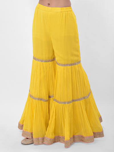 Neeru'S Yellow Colour Georgette Fabric Suit-Gharara