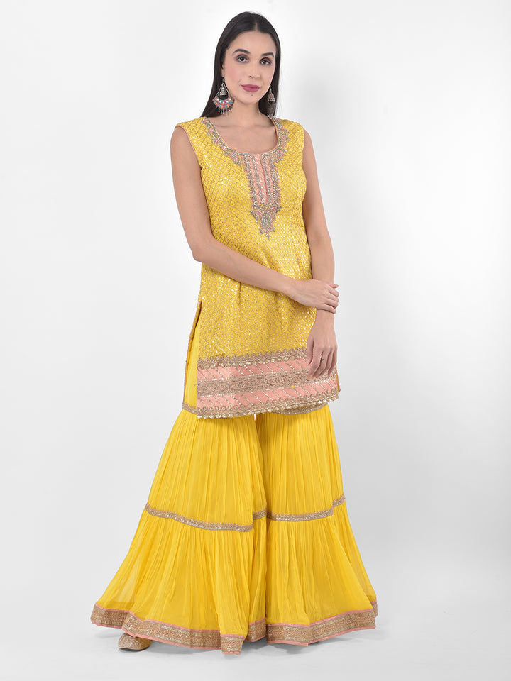 Neerus Yellow Colour Georgette Fabric Suit-Gharara