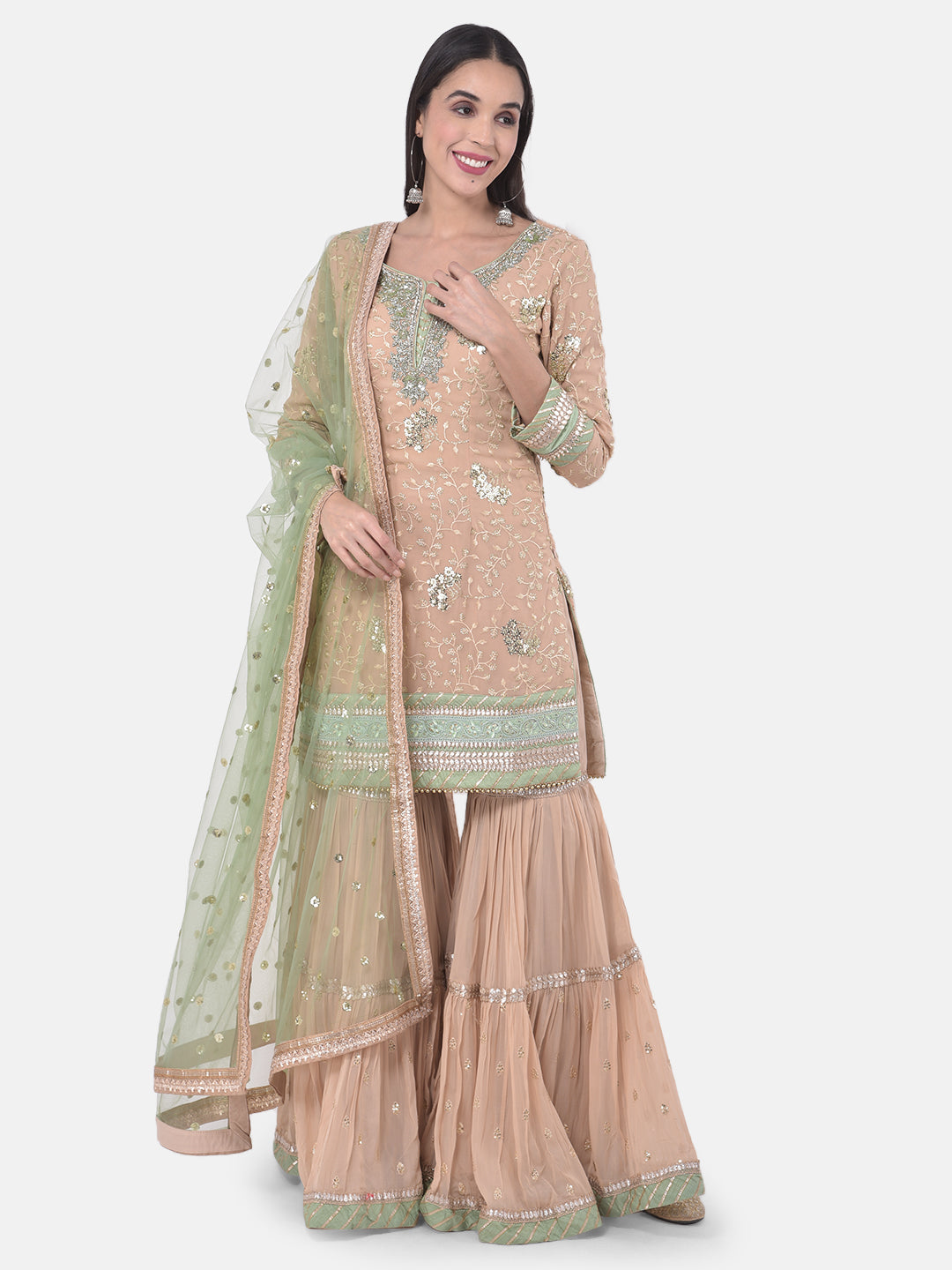 Neerus Pink georgette embroidered sharara set - detail view 5
