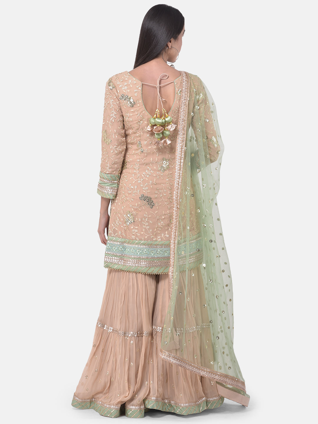 Neerus Pink georgette embroidered sharara set - side view