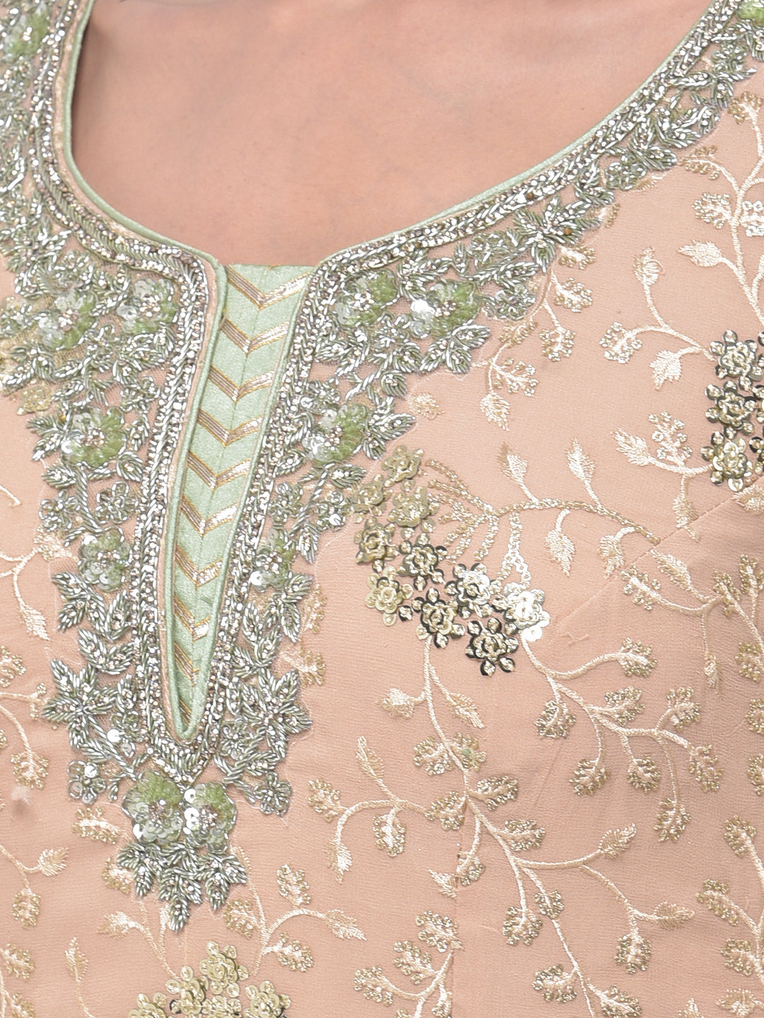 Neerus Pink georgette embroidered sharara set - detail view 1