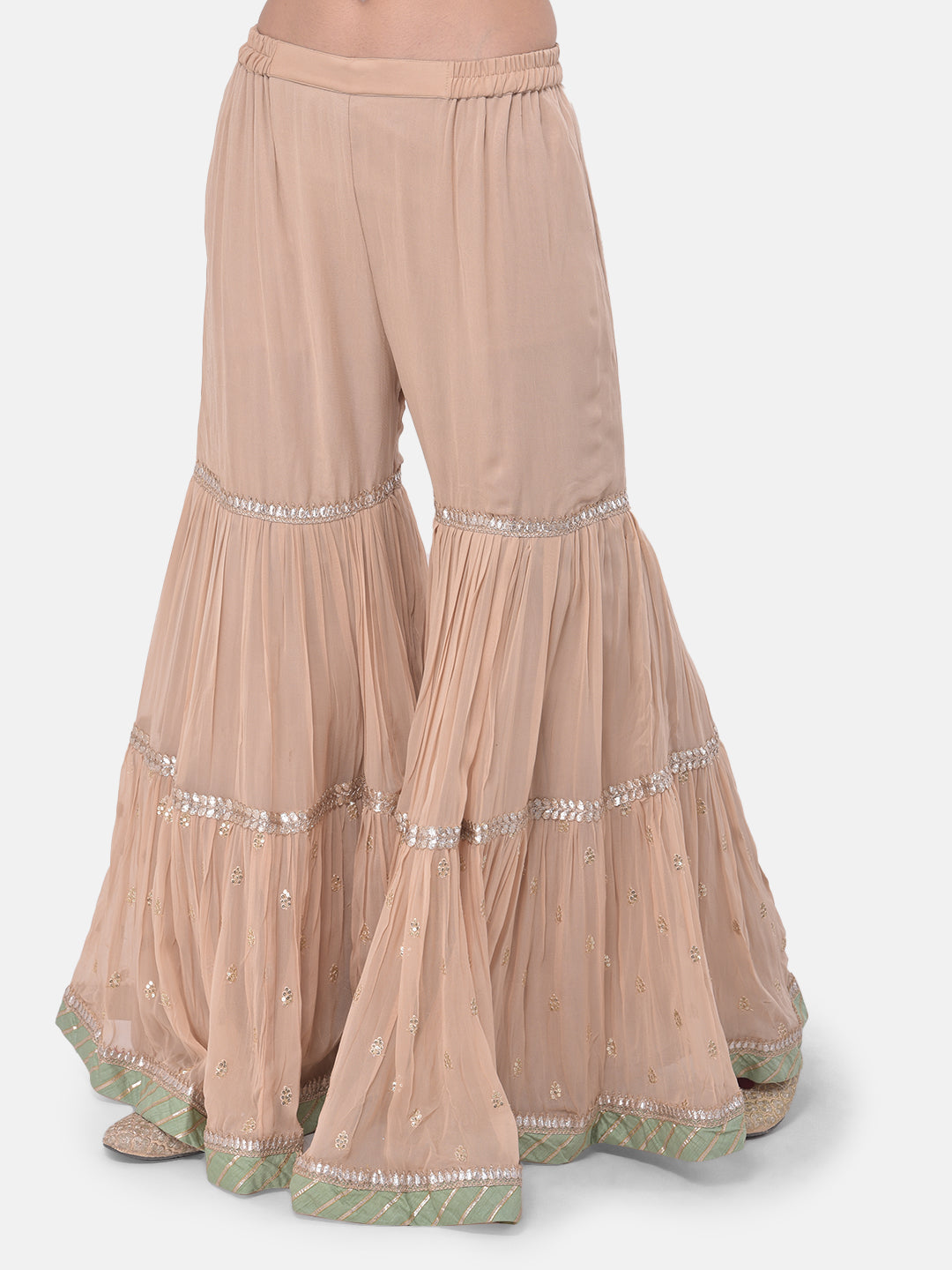 Neerus Pink georgette embroidered sharara set - detail view 3