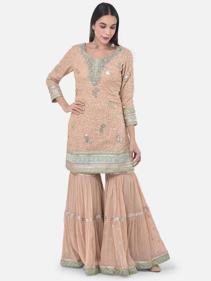 Neerus Pink georgette embroidered sharara set - detail view 4
