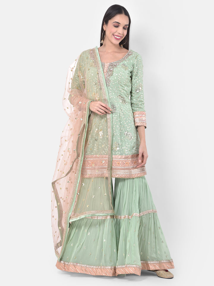 Neerus Green Georgette Embroidered Sharara Set - detail view 5