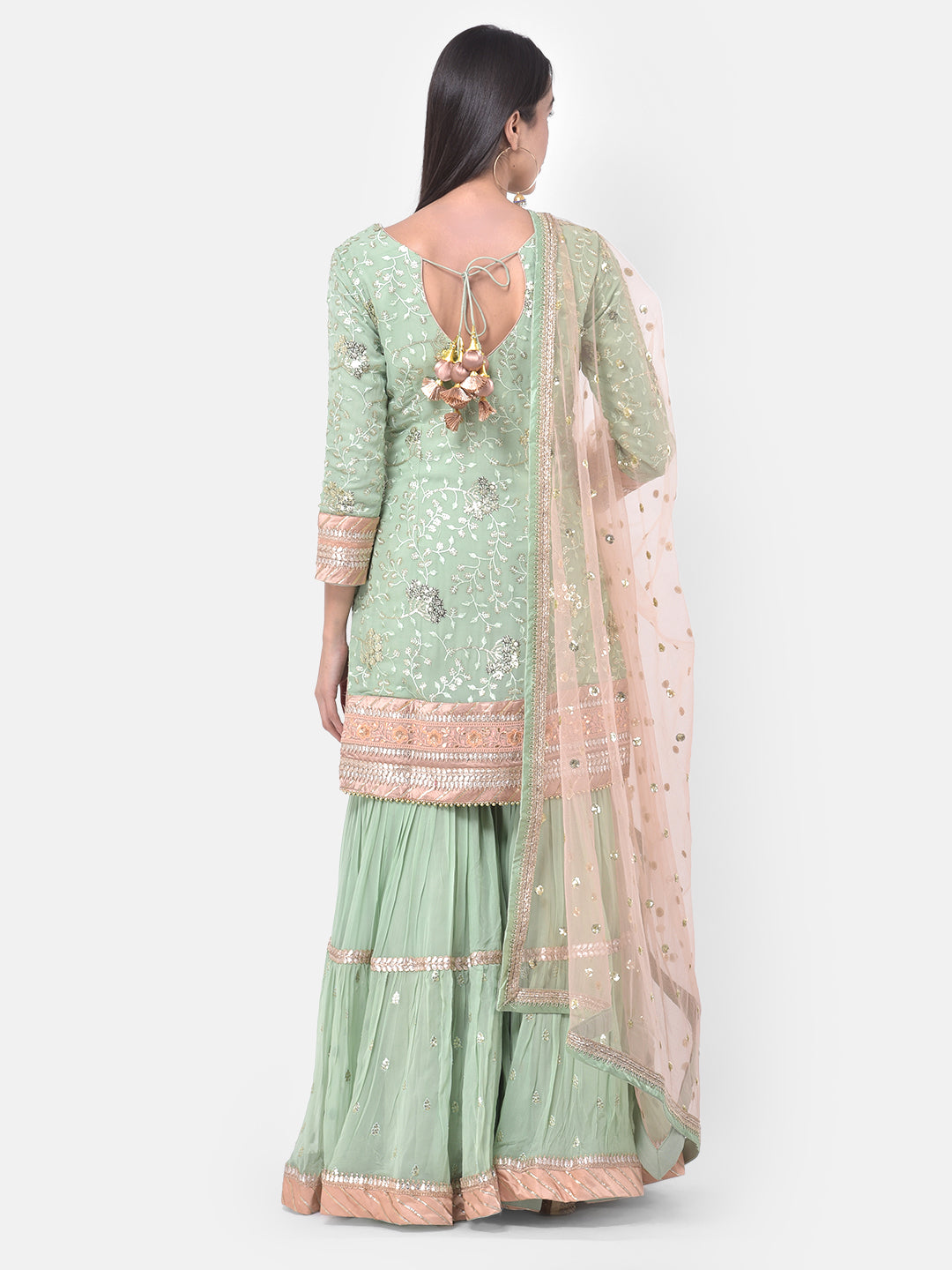 Neerus Green Georgette Embroidered Sharara Set - side view