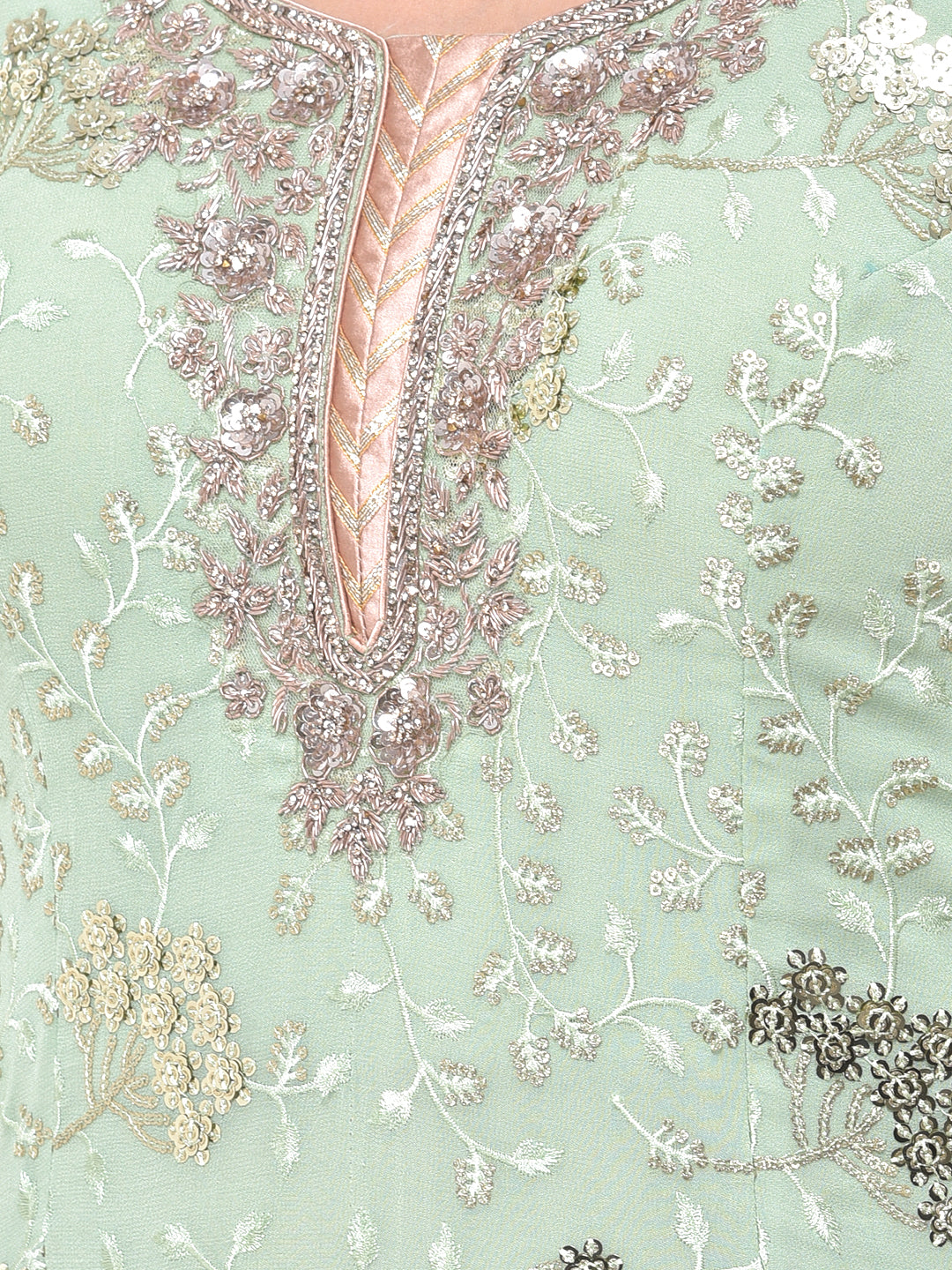 Neerus Green Georgette Embroidered Sharara Set - detail view 1