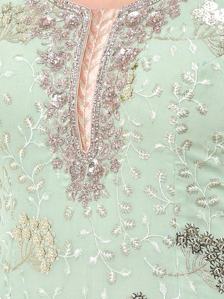 Neerus Green Georgette Embroidered Sharara Set - detail view 1