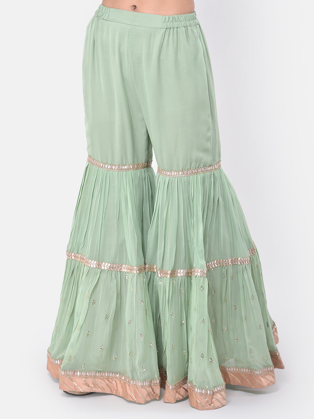 Neerus Green Georgette Embroidered Sharara Set - detail view 2