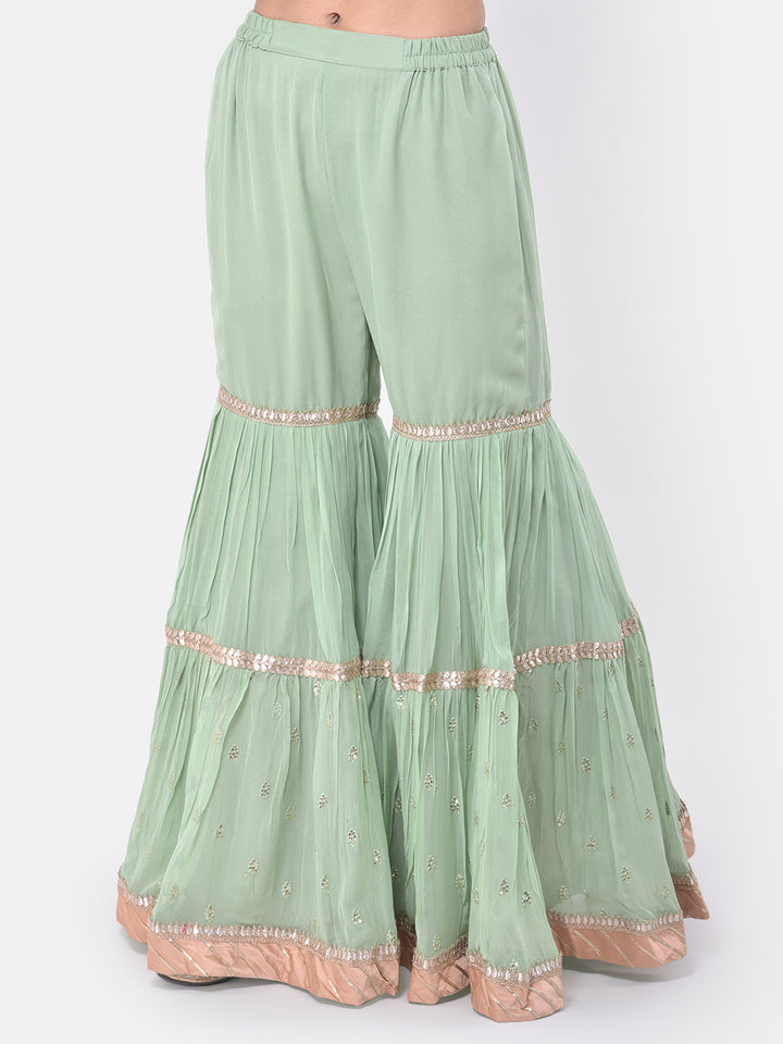 Neerus Green Georgette Embroidered Sharara Set - detail view 2