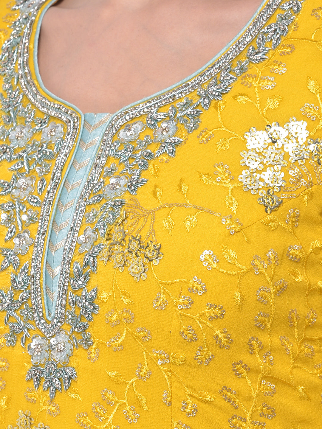 Neeru'S Yellow Colour Georgette Fabric Suit-Gharara