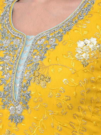 Neeru'S Yellow Colour Georgette Fabric Suit-Gharara