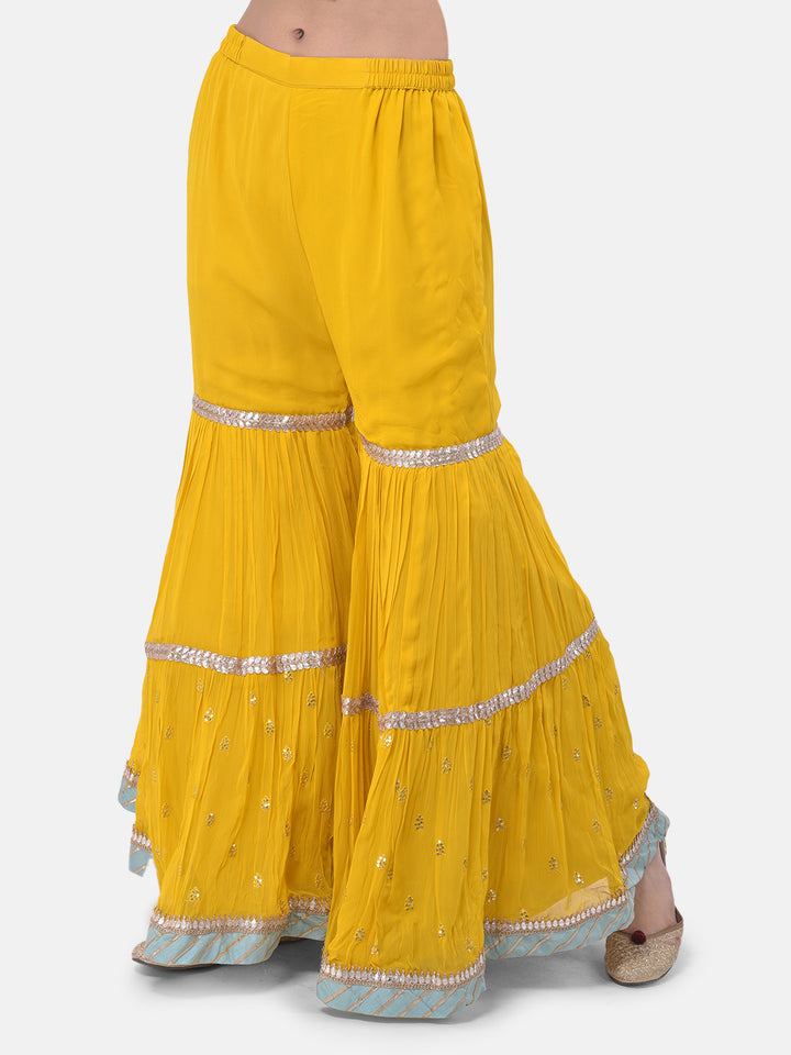 Neerus Yellow Colour Georgette Fabric Suit-Gharara