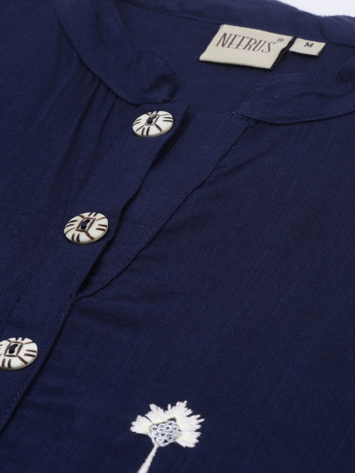 Neerus Navy & Off White Embroidered Kurta & Palazzo Set