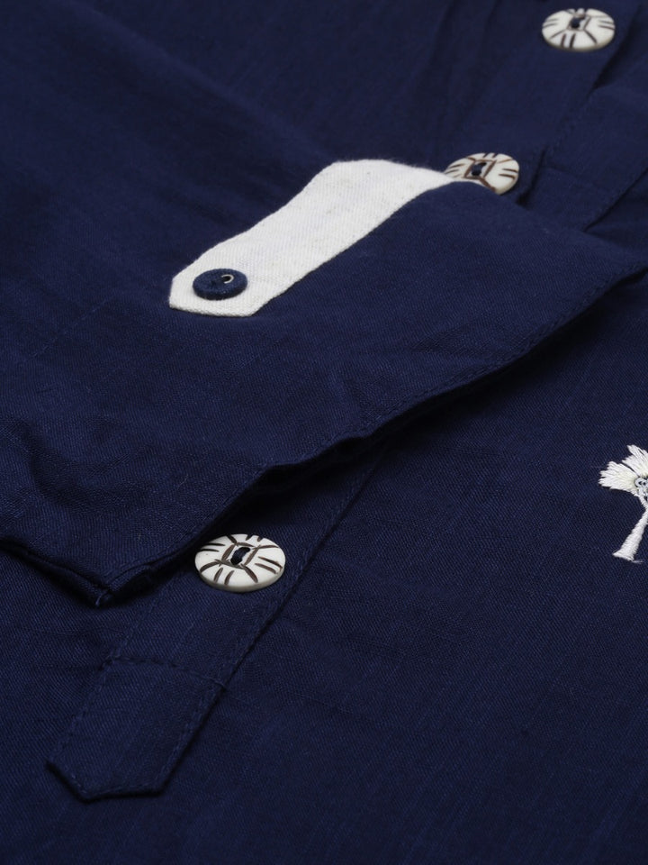 Neerus Navy & Off White Embroidered Kurta & Palazzo Set