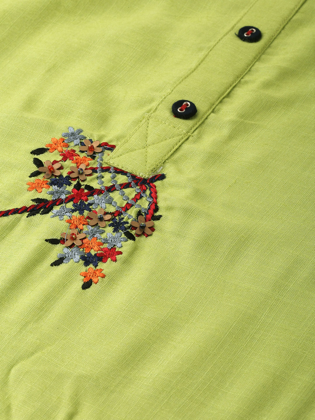 Neerus Green rayon embroidered straight kurta - back view