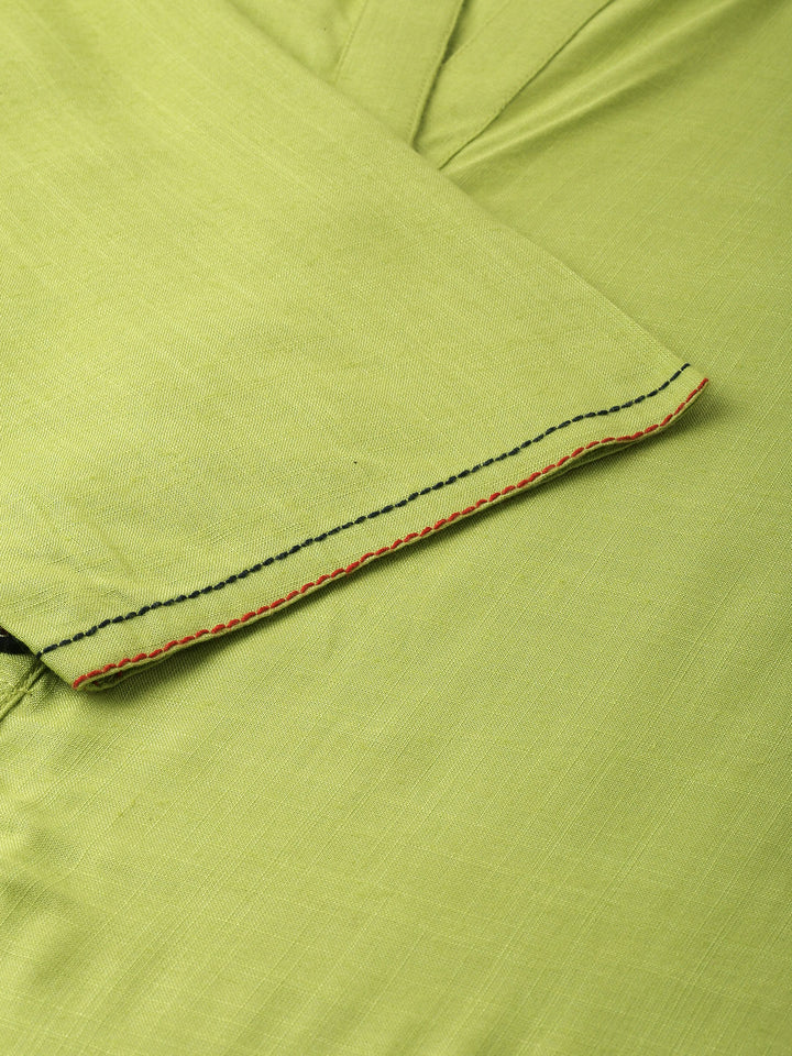 Neerus Green rayon embroidered straight kurta - side view