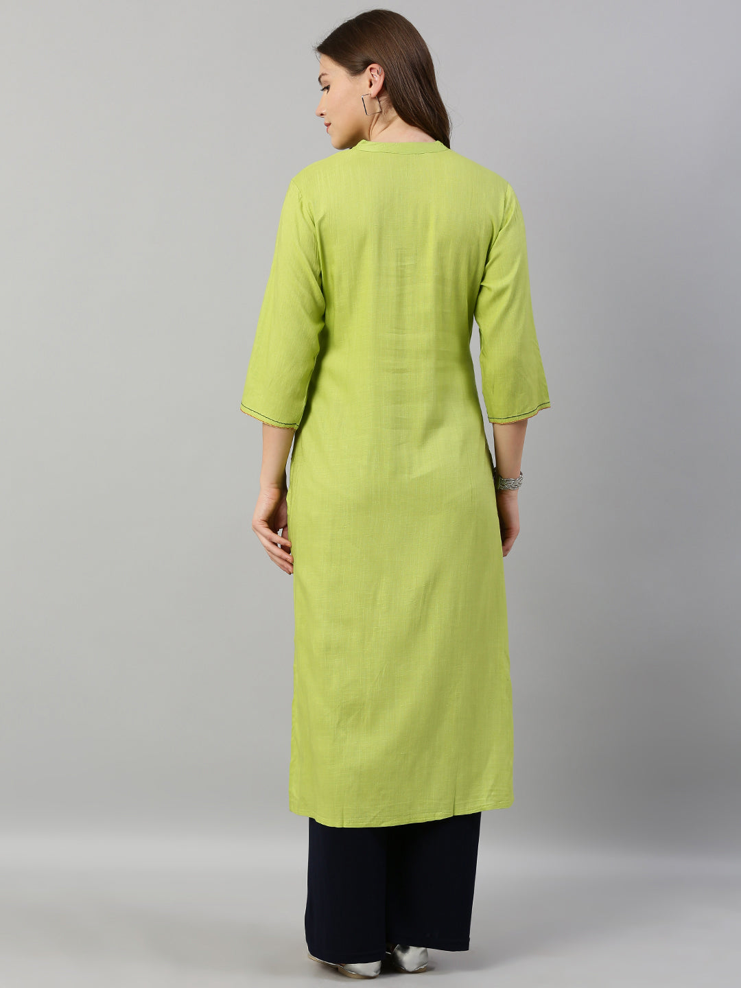 Neerus Green rayon embroidered straight kurta - detail view 2