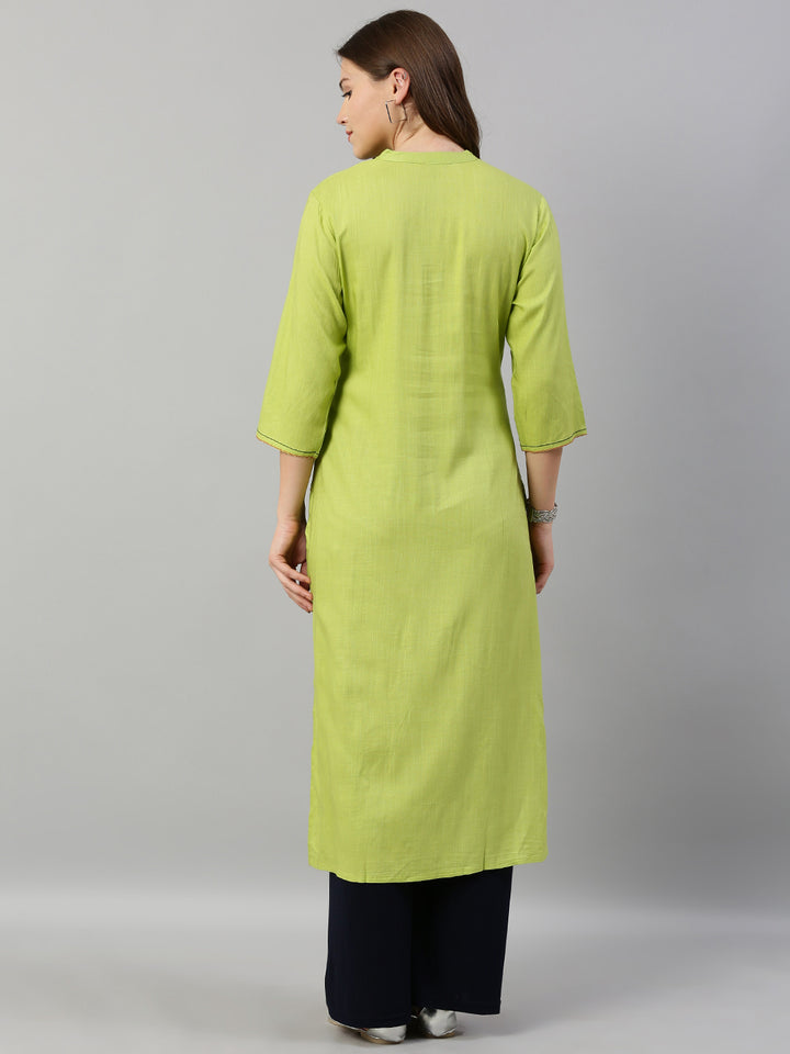 Neerus Green rayon embroidered straight kurta - detail view 2
