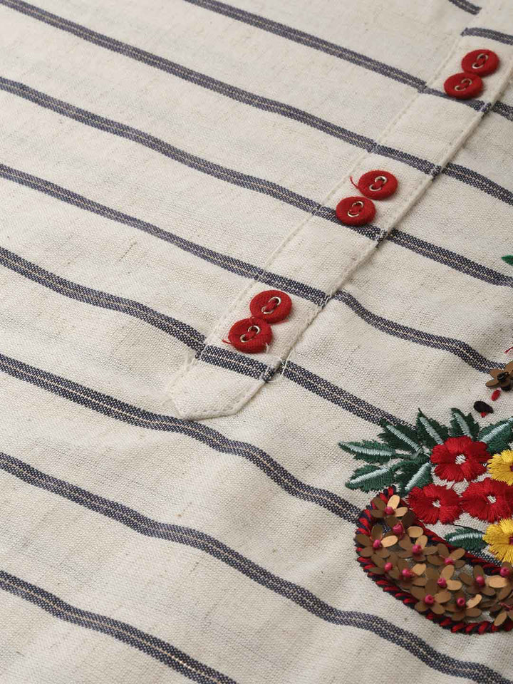 Neerus White cotton printed straight kurta - back view