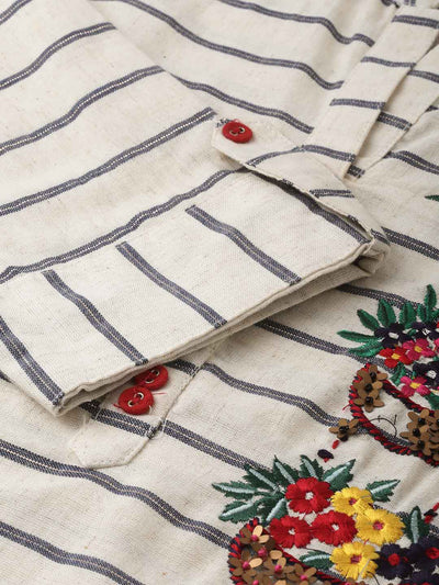 Neeru's White Striped Straight Kurta