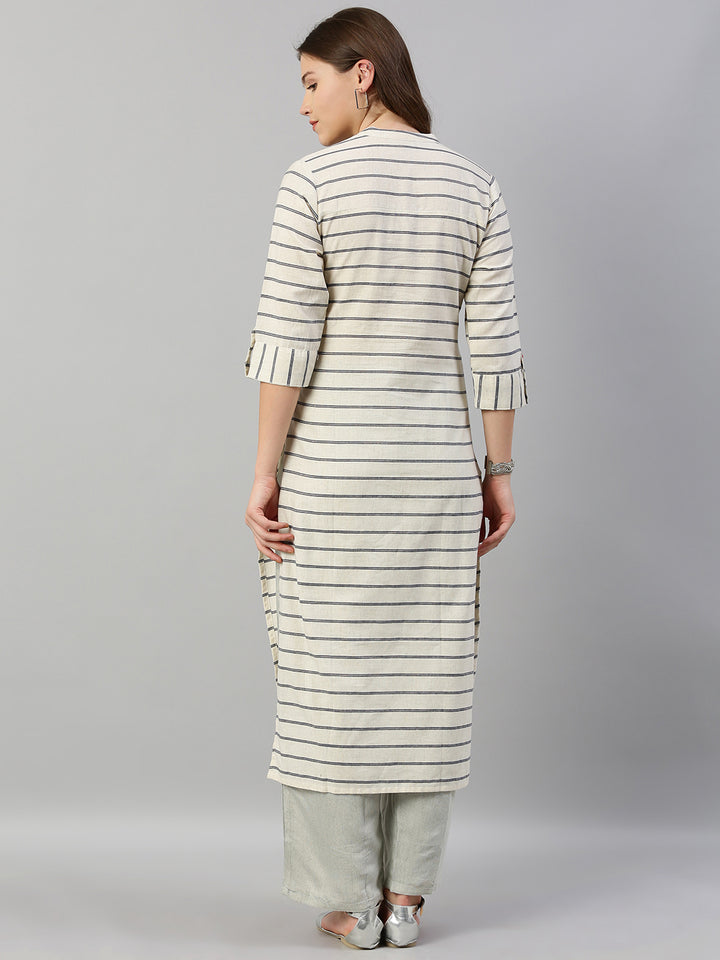 Neerus White cotton printed straight kurta - detail view 2