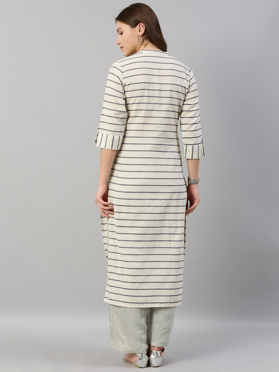 Neeru's White Striped Straight Kurta