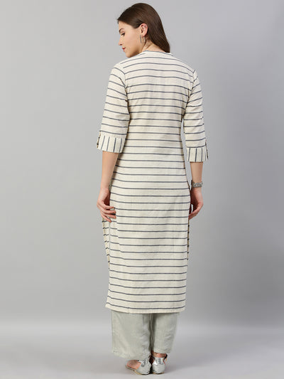 Neeru's White Striped Straight Kurta