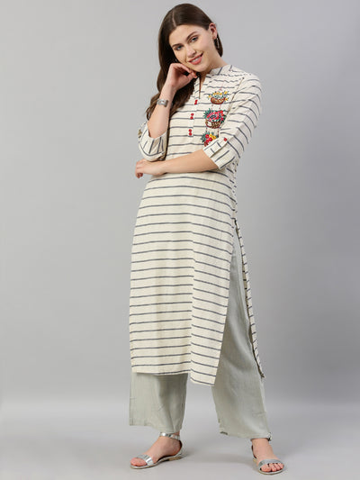 Neeru's White Striped Straight Kurta
