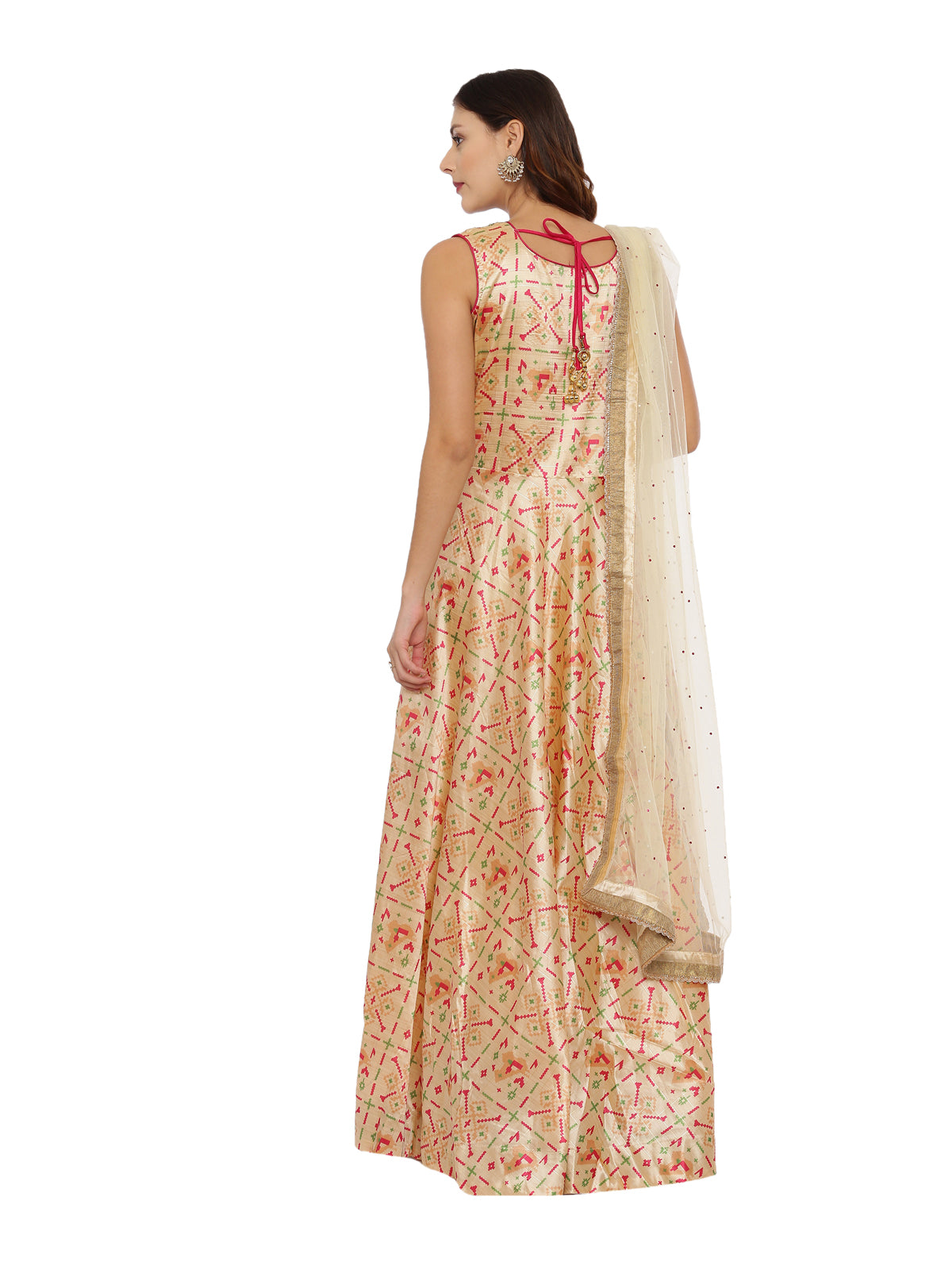 Neeru's Beige Color Silk Fabric Sleeveless Suit-Anarkali