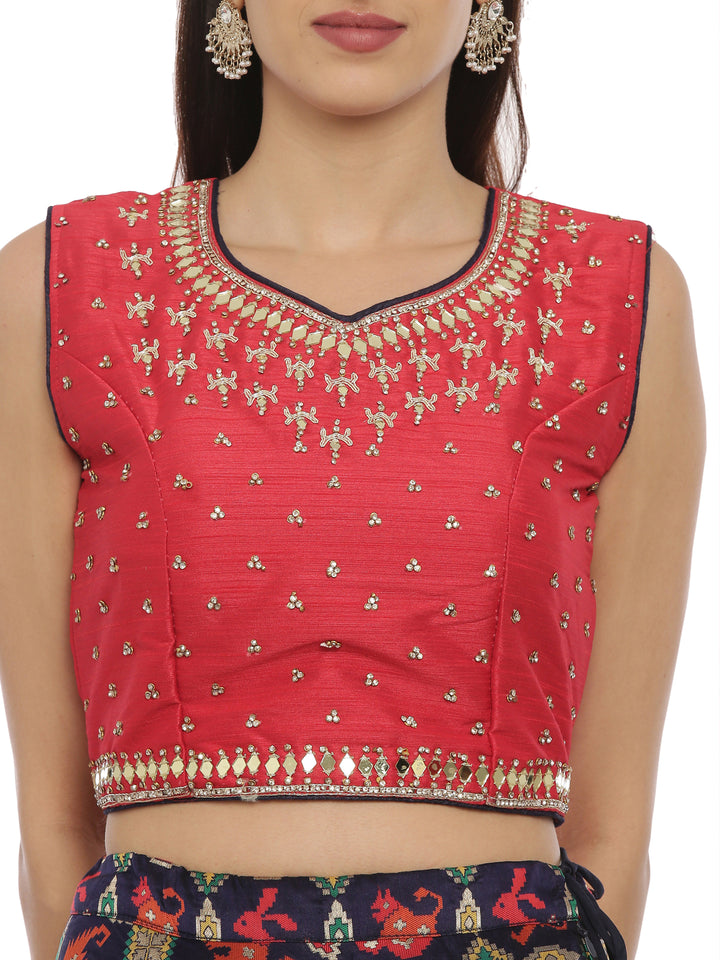 Neerus Red embellished flared lehenga set - back view