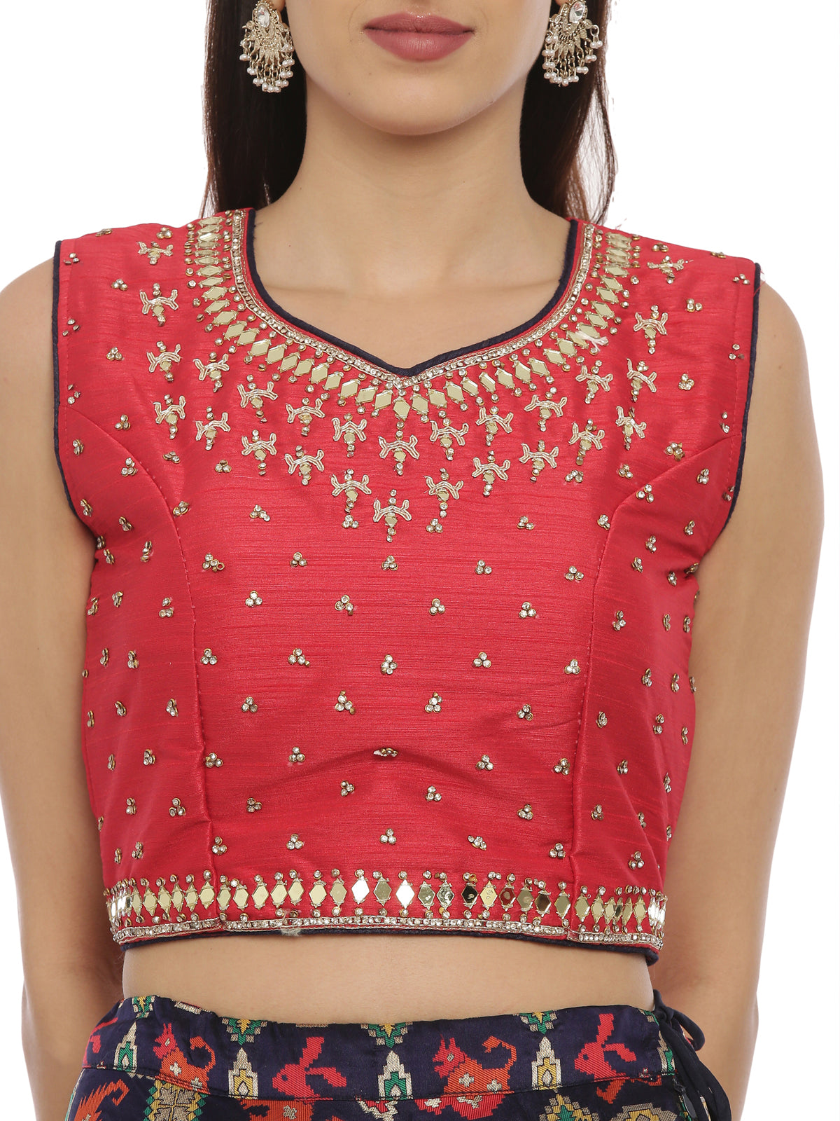 Neeru's Red & Blue Embellished Lehenga Set