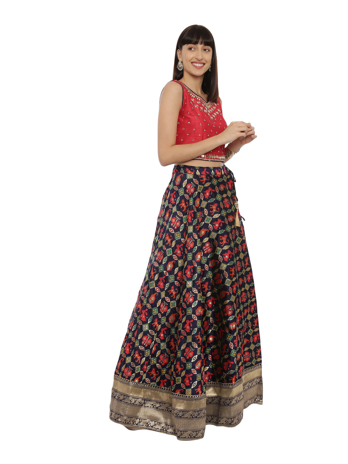 Neeru's Red & Blue Embellished Lehenga Set