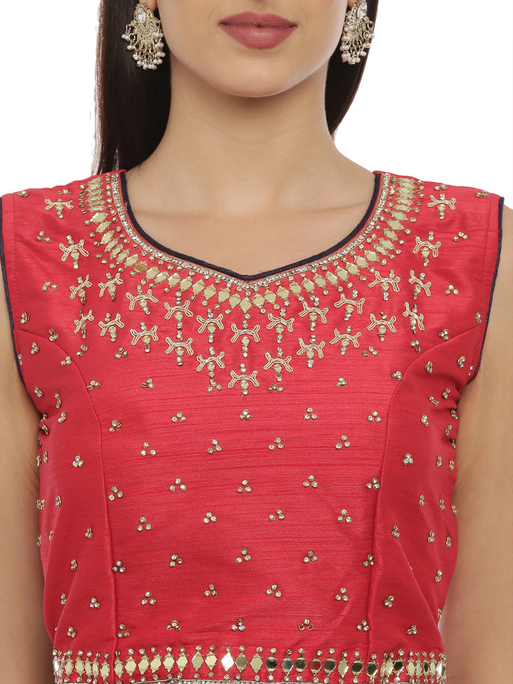 Neerus Red & Blue Embellished Lehenga Set