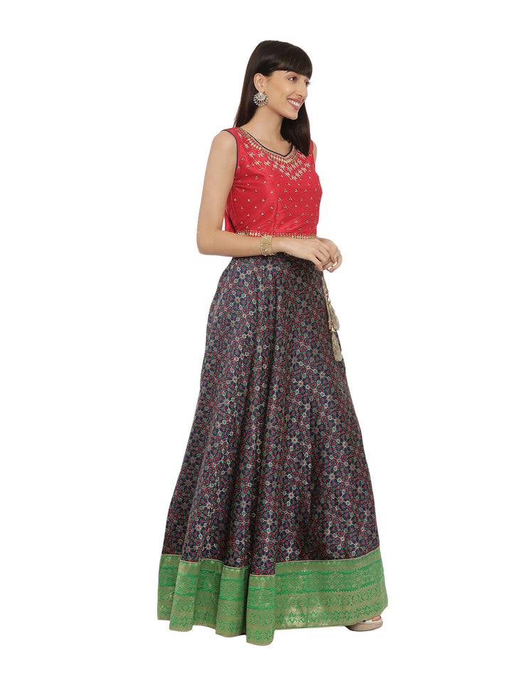 Neerus Red & Blue Embellished Lehenga Set