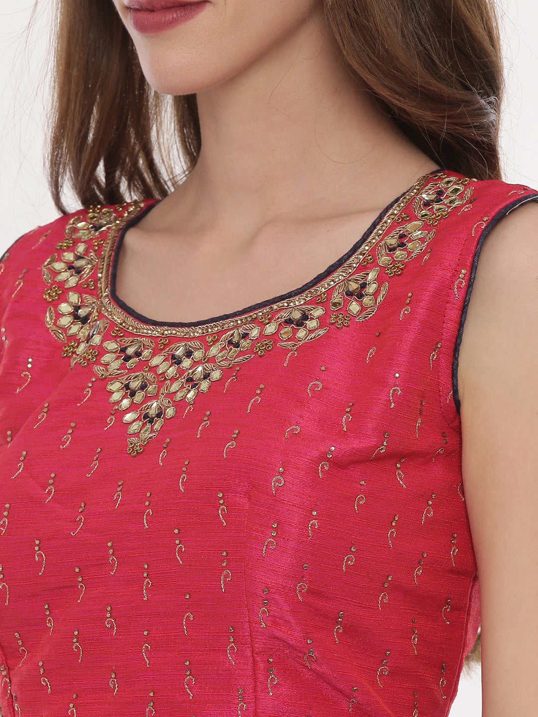 Neerus Pink Banarasi woven lehenga set - side view