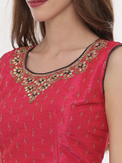 Neeru's Pink & Blue Zari Lehenga Set