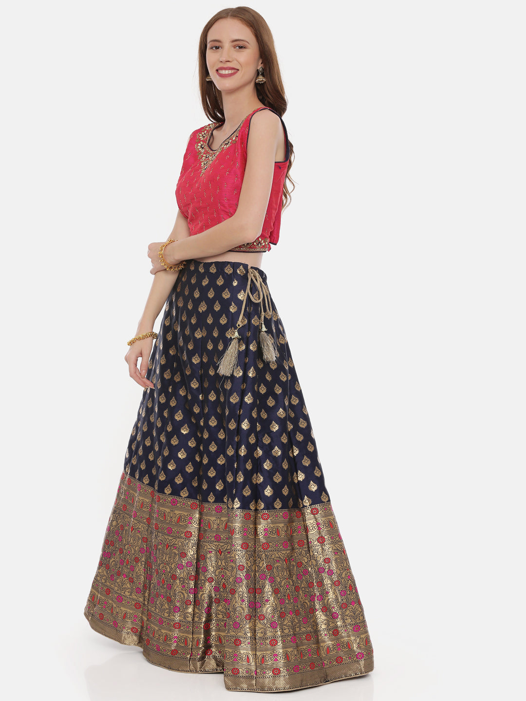 Neeru's Pink & Blue Zari Lehenga Set