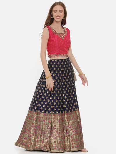 Neeru's Pink & Blue Zari Lehenga Set