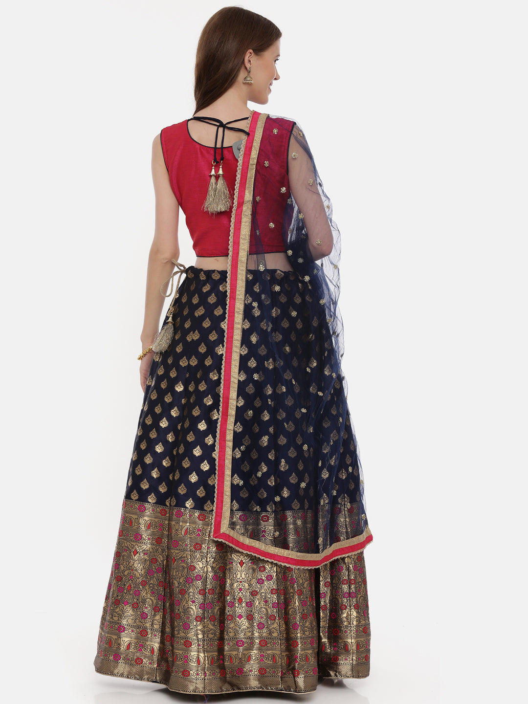 Neeru's Pink & Blue Zari Lehenga Set