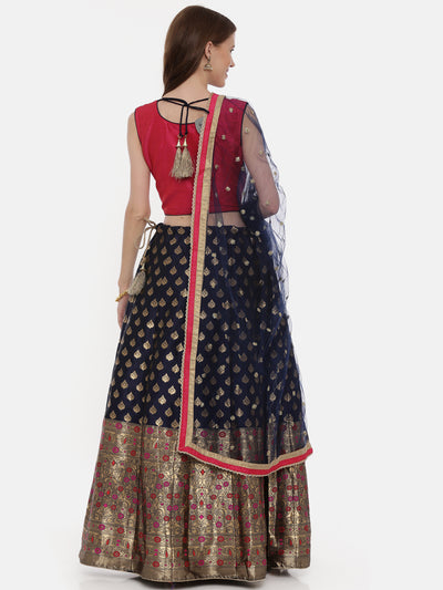 Neeru's Pink & Blue Zari Lehenga Set