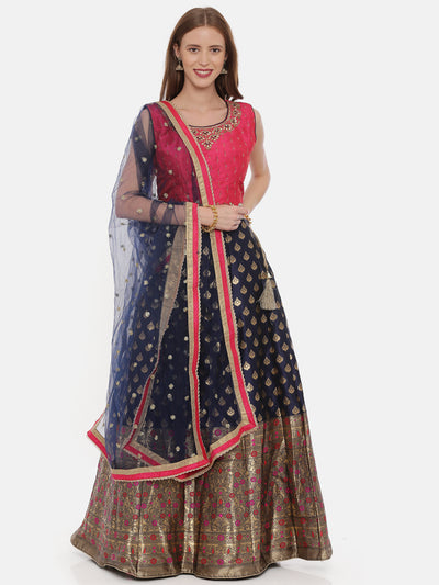 Neeru's Pink & Blue Zari Lehenga Set