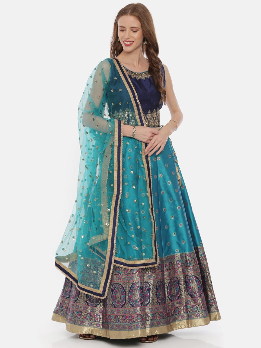 Neerus Blue Zari Lehenga Set