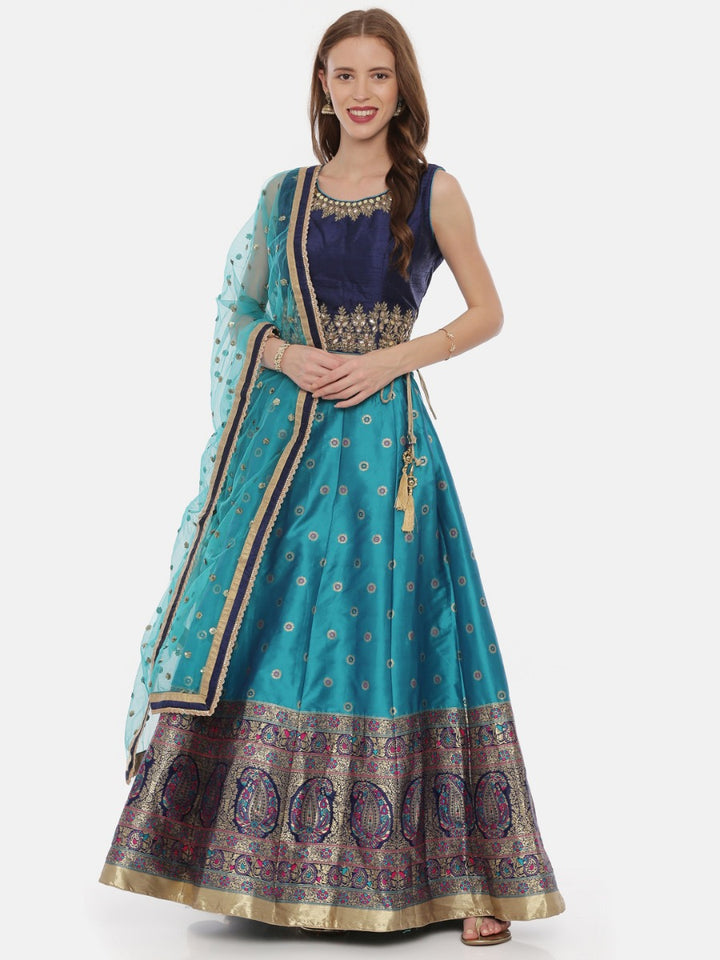 Neerus Blue Zari Lehenga Set