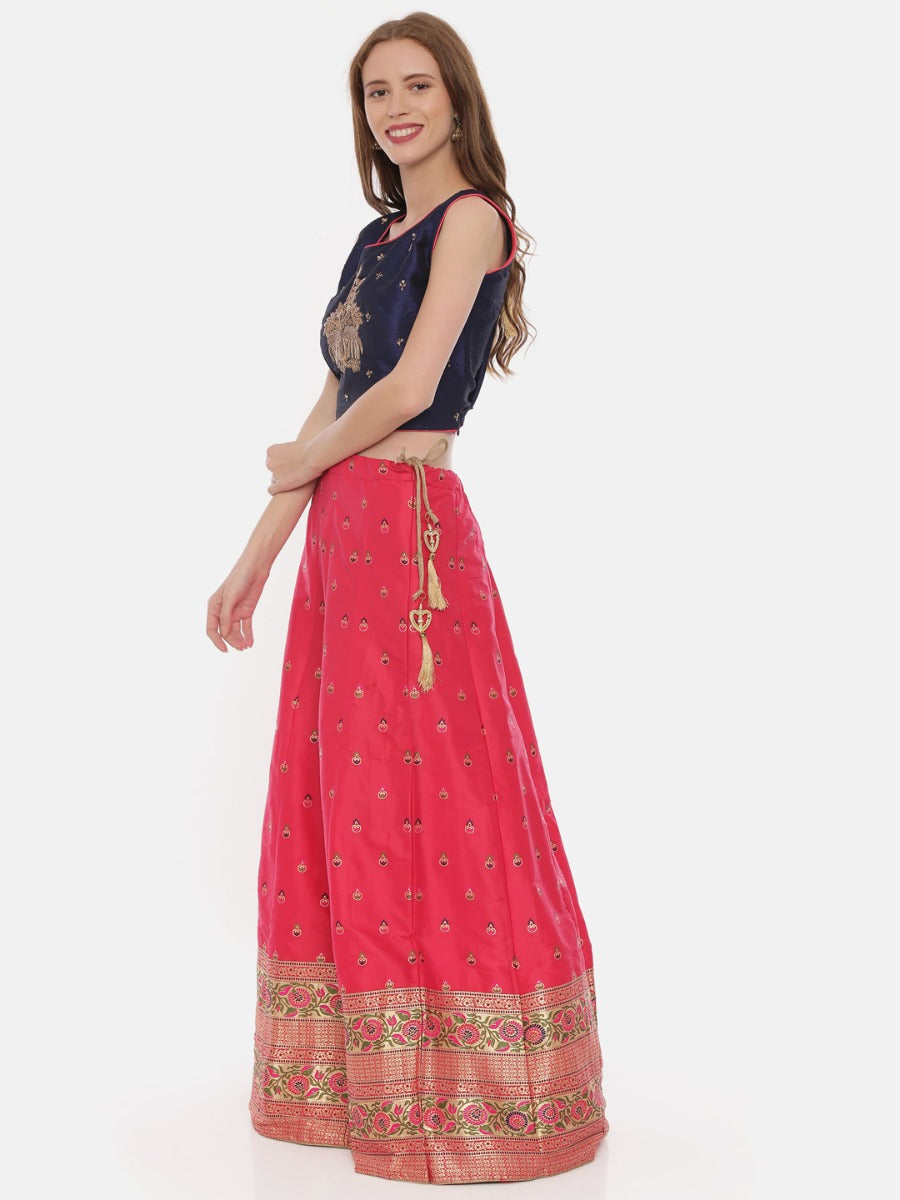 Neerus Pink & Blue Embellished Lehenga Set