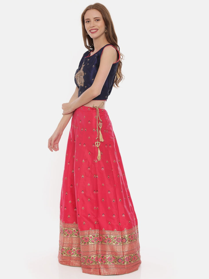 Neerus Pink & Blue Embellished Lehenga Set