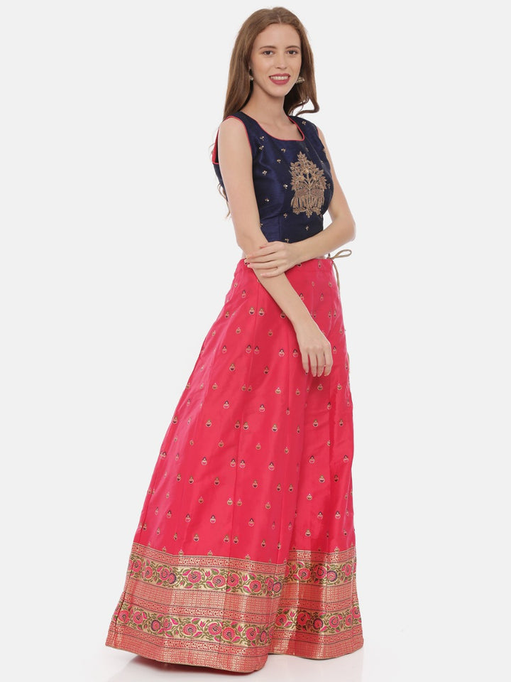 Neerus Pink & Blue Embellished Lehenga Set
