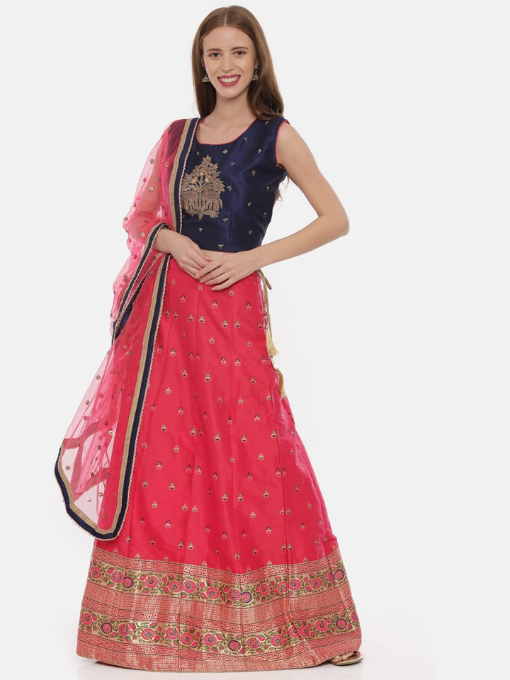 Neerus Pink & Blue Embellished Lehenga Set