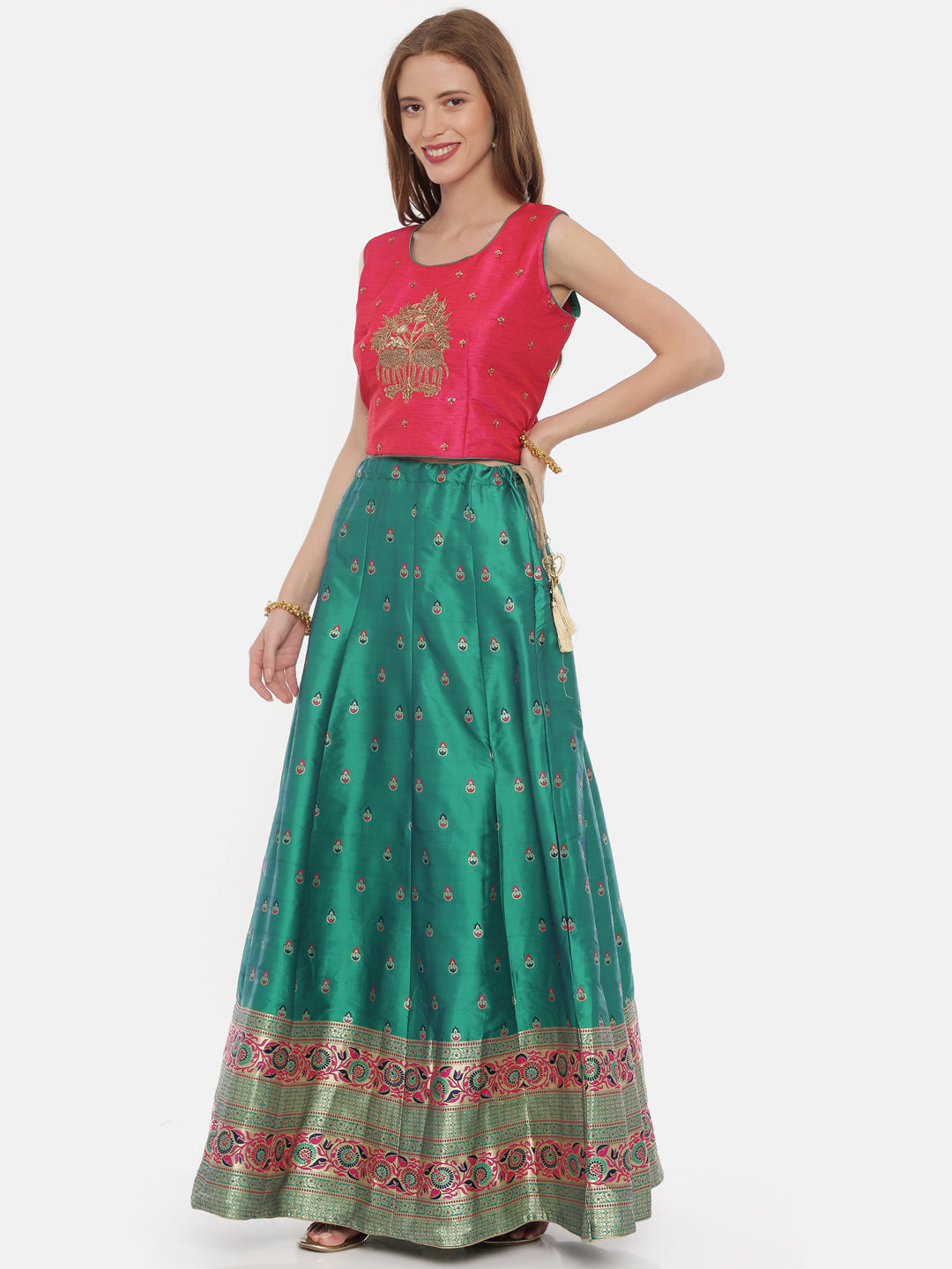 Neeru's Pink & Green Embellished Lehenga Set